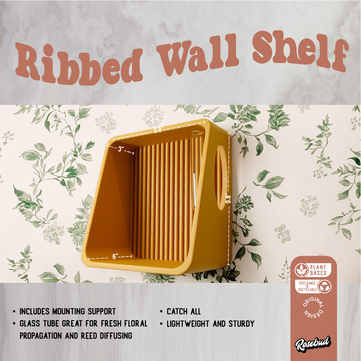 Modern Ribbed Floating Wall Shelf