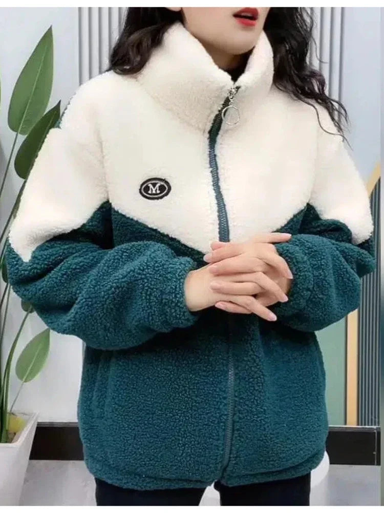 Women's Quilted Lamb Fleece Mid-Length Coat