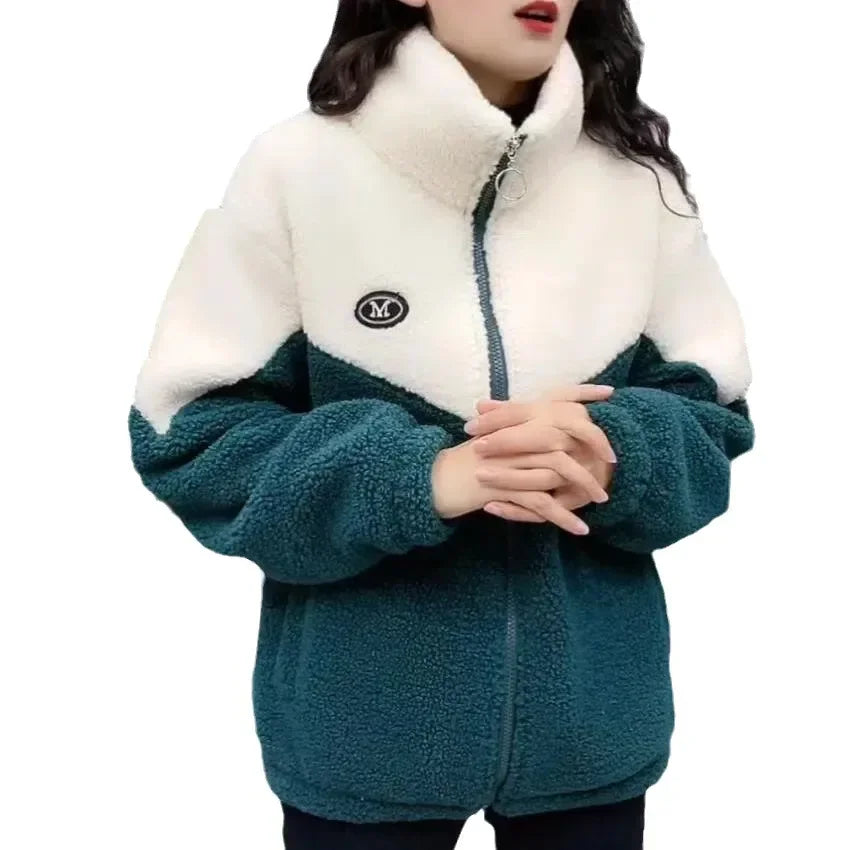 Women's Quilted Lamb Fleece Mid-Length Coat