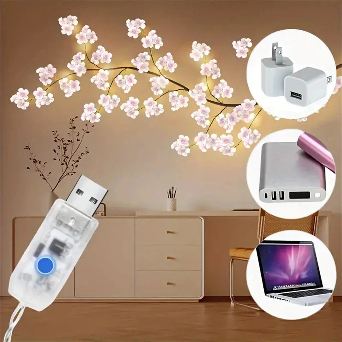 Cherry Blossom Branch Fairy Light Lamp | 8 Modes