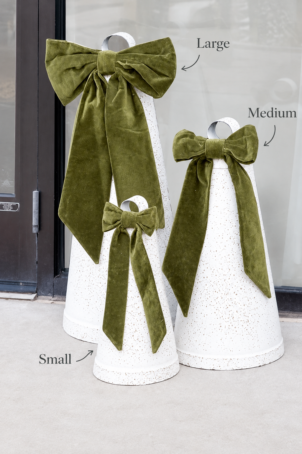 White Christmas Bell with Green Velvet Bow – 3 Sizes
