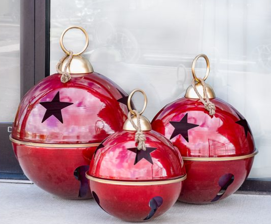 Jumbo Burgundy & Gold Christmas Bells – Set of 3