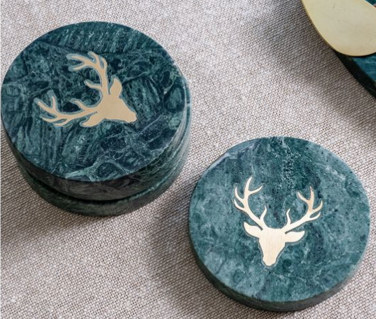 Green Marble Deer Coasters – Set of 4