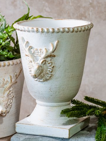 Gold-Washed Cement Deer Planter – 7.7"