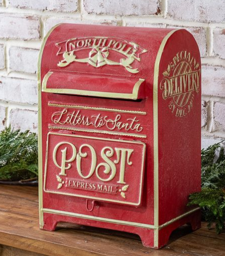 Red Tin Christmas Mailbox Decor – 14"