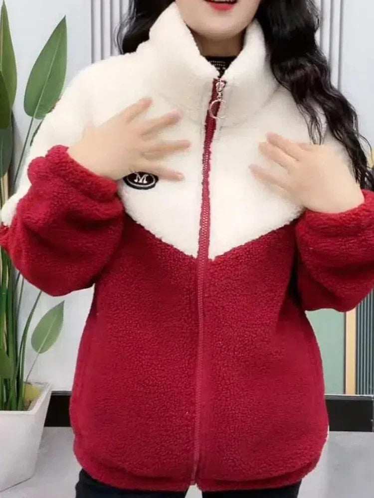Women's Quilted Lamb Fleece Mid-Length Coat