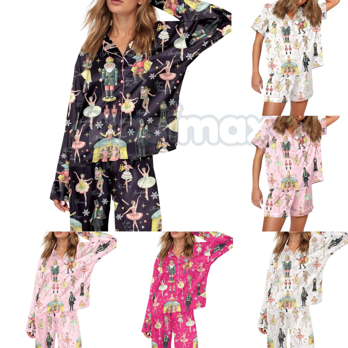 Silky Nutcracker Christmas Pajama Set for Women
