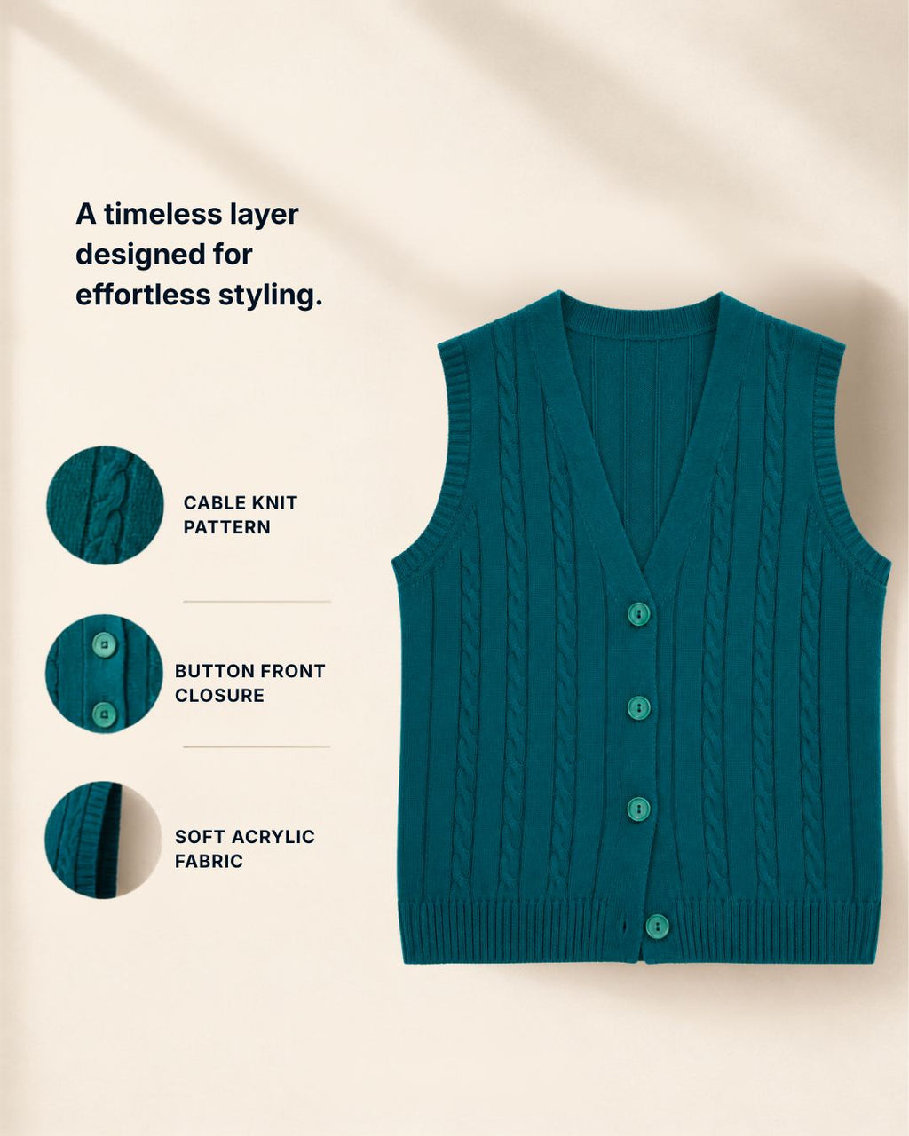 Women's Cable Knit Button-Front Sweater Vest