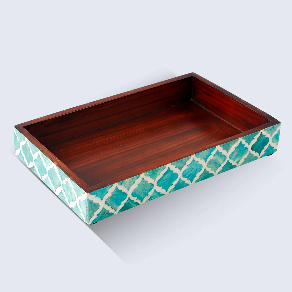 Green & White Moroccan Bone Inlay Vanity Tray | 10x6