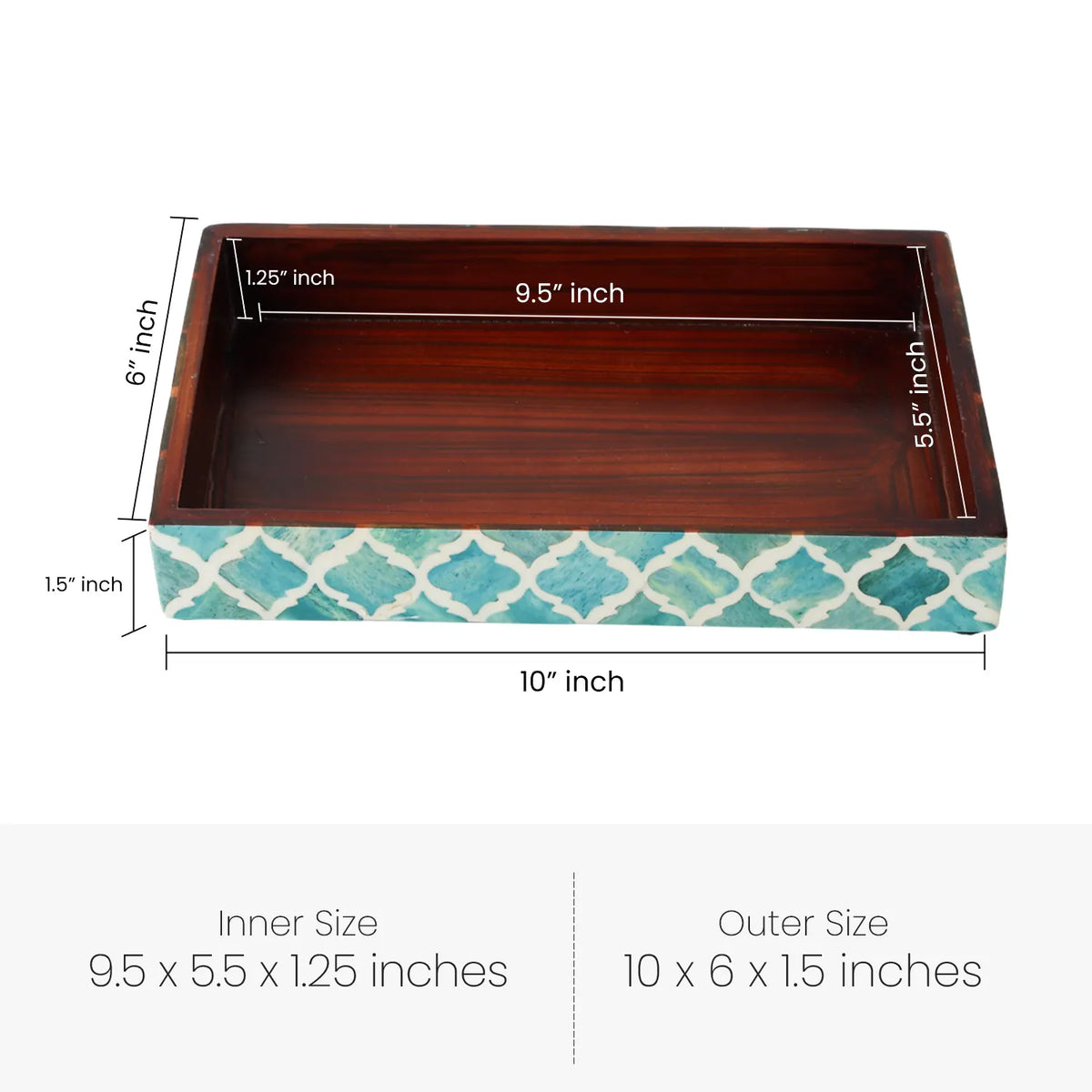 Green & White Moroccan Bone Inlay Vanity Tray | 10x6