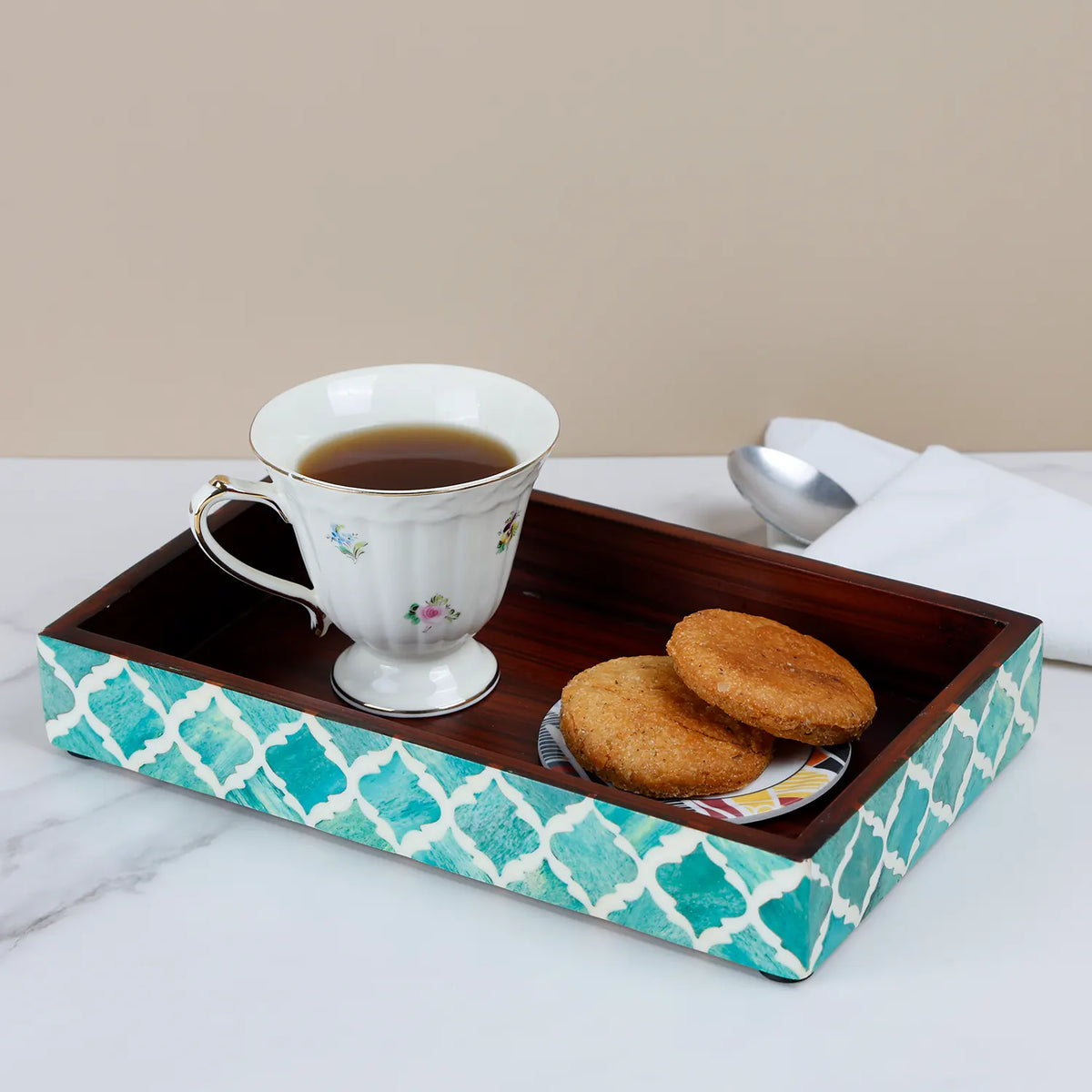 Green & White Moroccan Bone Inlay Vanity Tray | 10x6