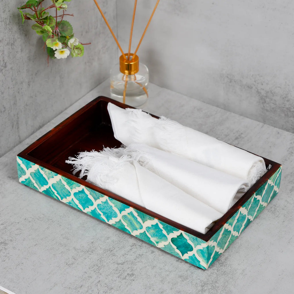 Green & White Moroccan Bone Inlay Vanity Tray | 10x6