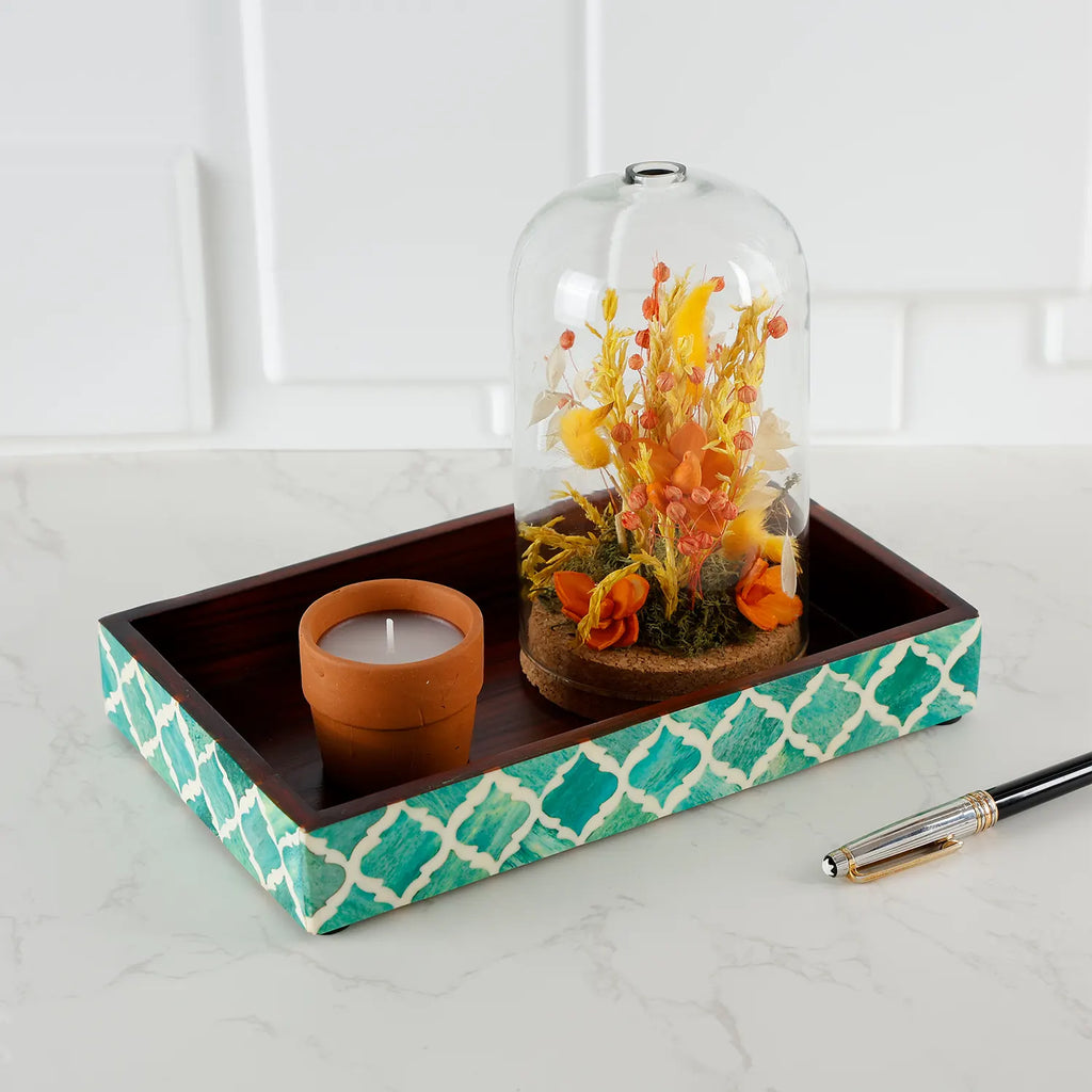 Green & White Moroccan Bone Inlay Vanity Tray | 10x6