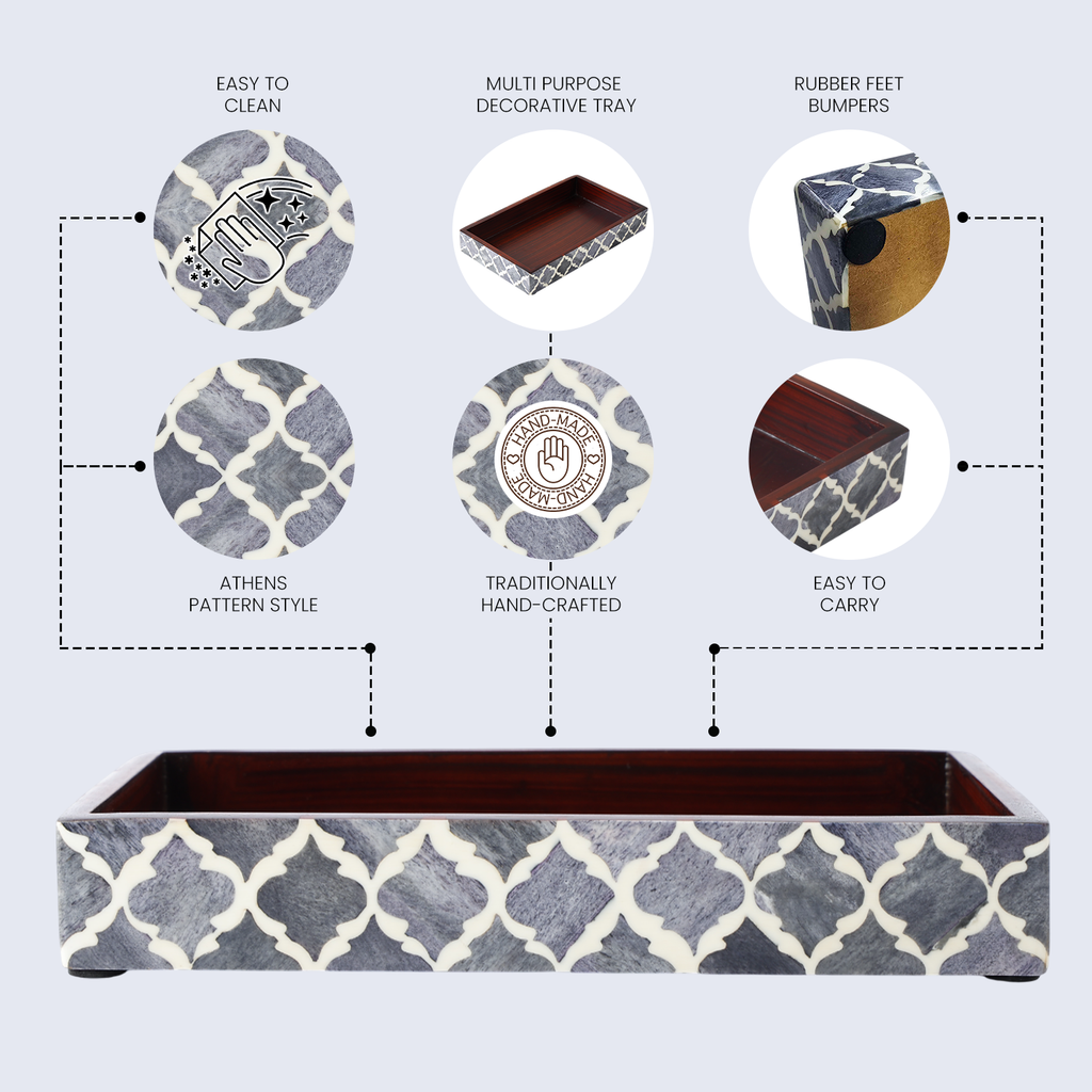 Grey & White Moroccan Bone Inlay Vanity Tray | 10x6