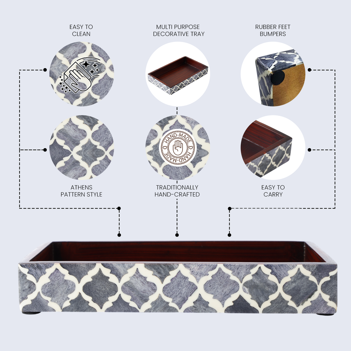 Grey & White Moroccan Bone Inlay Vanity Tray | 10x6