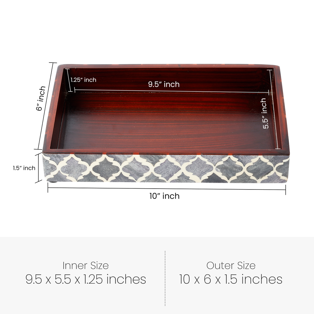 Grey & White Moroccan Bone Inlay Vanity Tray | 10x6