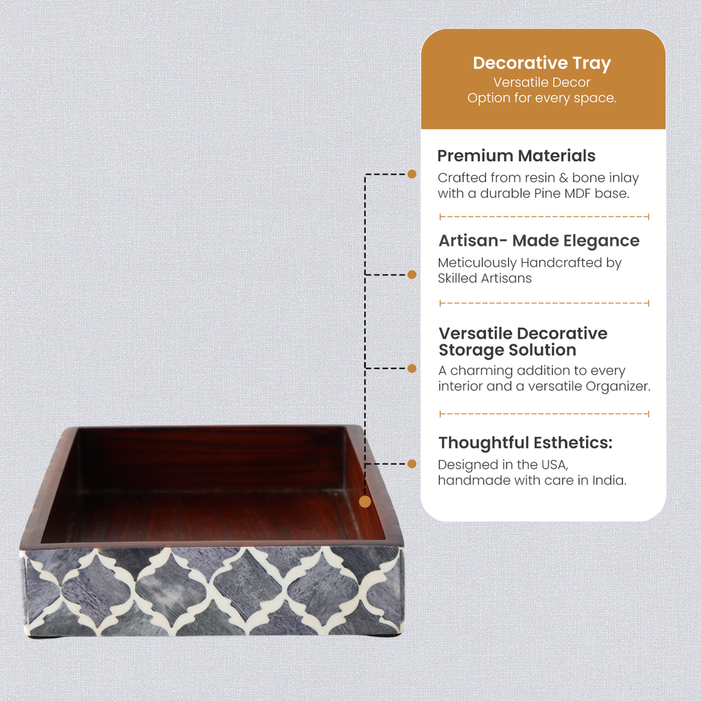 Grey & White Moroccan Bone Inlay Vanity Tray | 10x6
