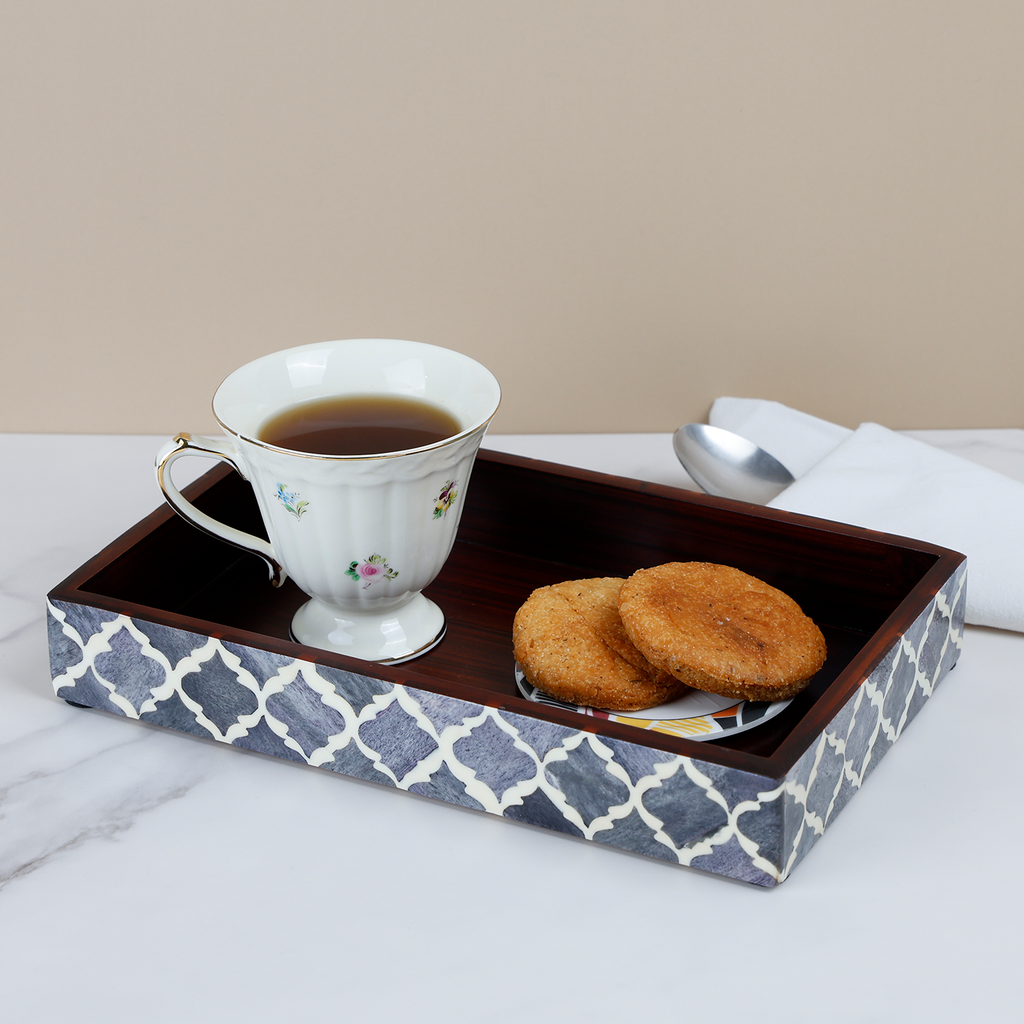 Grey & White Moroccan Bone Inlay Vanity Tray | 10x6