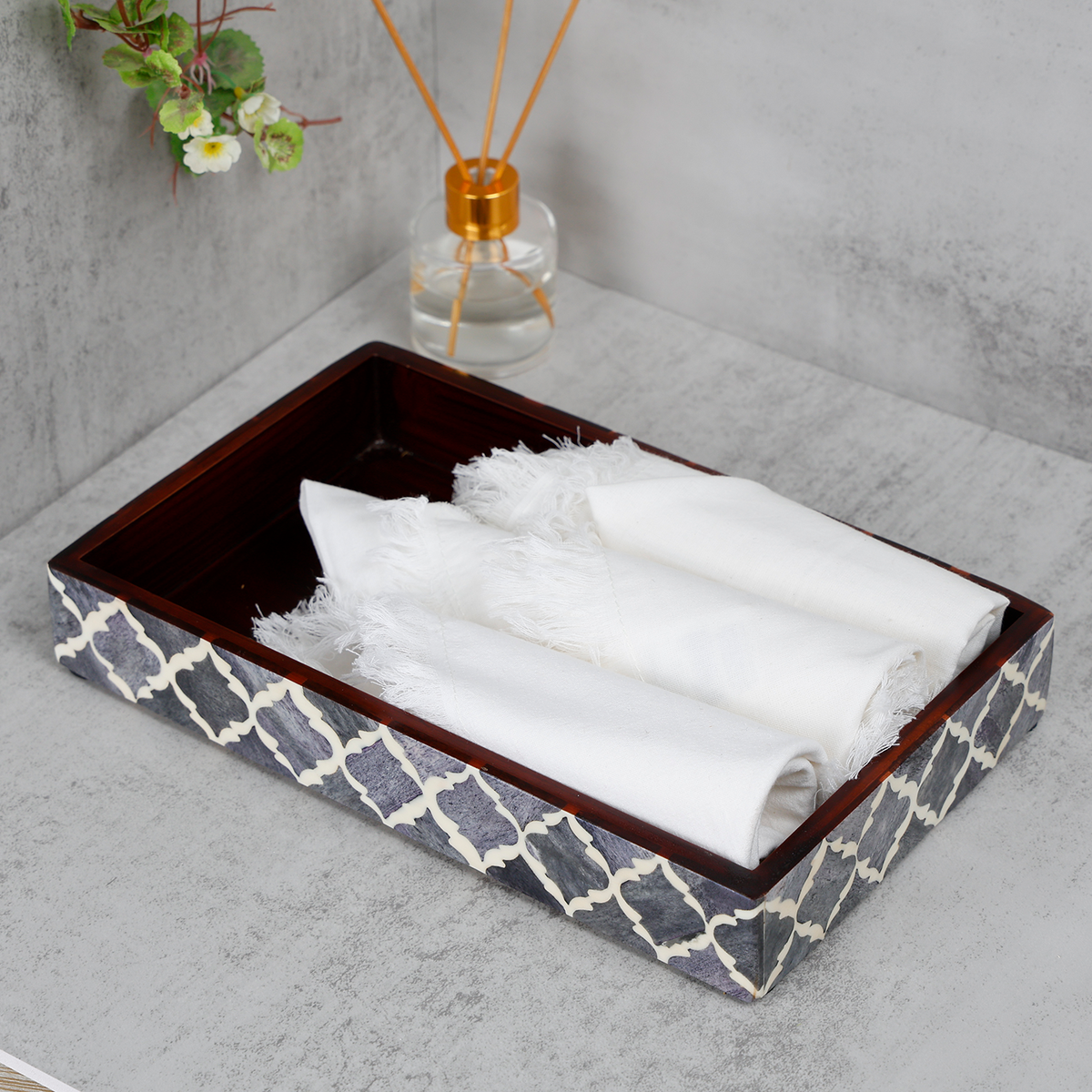 Grey & White Moroccan Bone Inlay Vanity Tray | 10x6