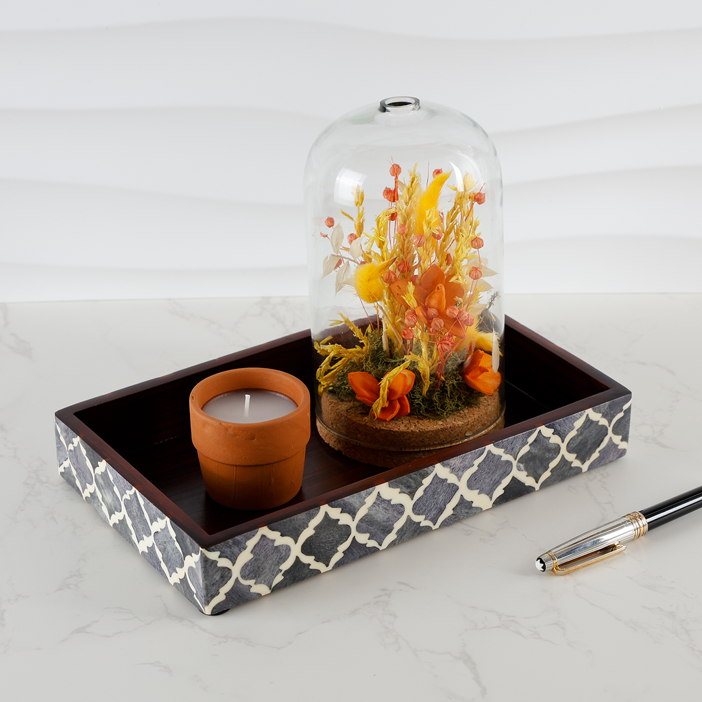 Grey & White Moroccan Bone Inlay Vanity Tray | 10x6