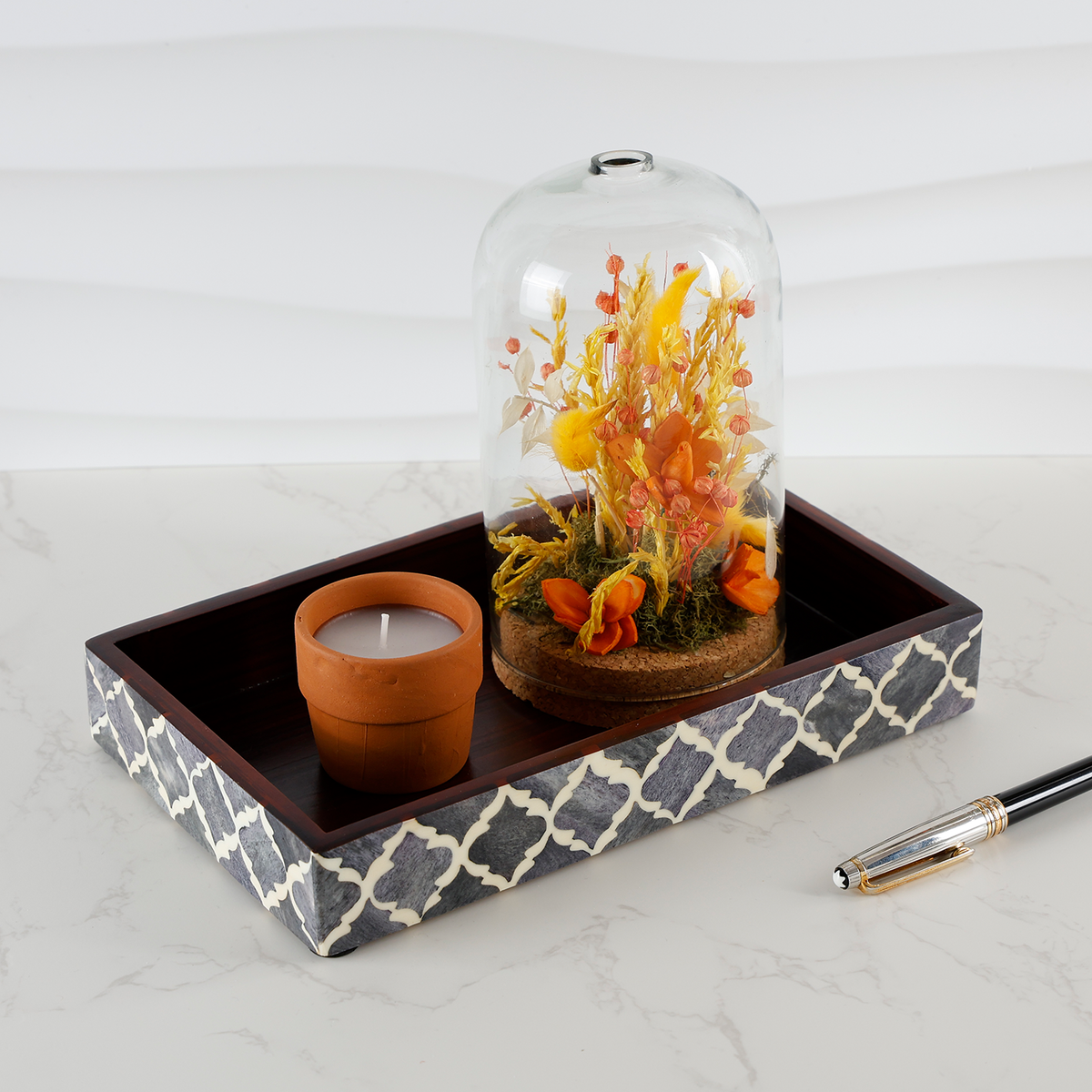 Grey & White Moroccan Bone Inlay Vanity Tray | 10x6