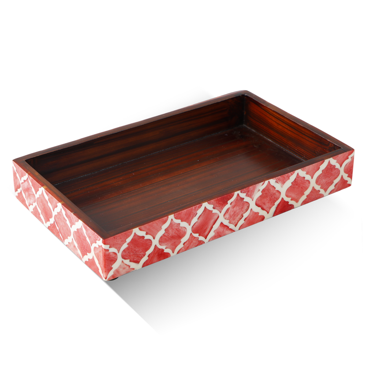 Moroccan Lattice Red & White Bone Inlay Vanity Tray | 10x6