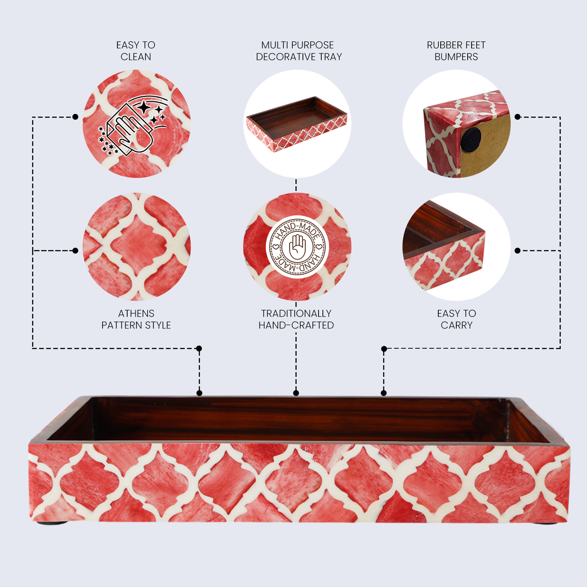 Moroccan Lattice Red & White Bone Inlay Vanity Tray | 10x6