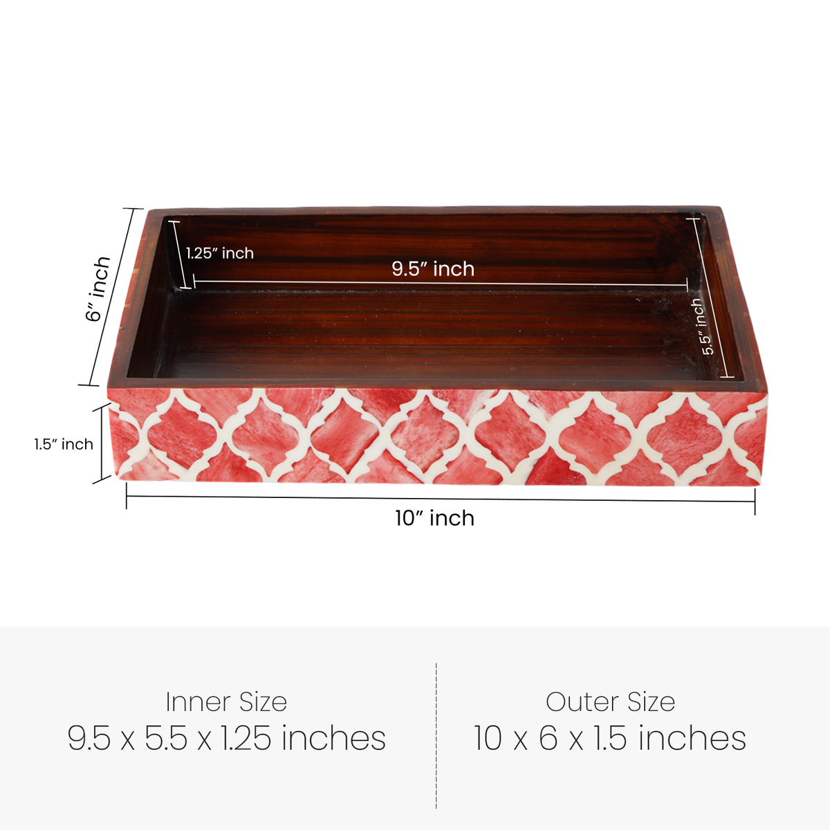 Moroccan Lattice Red & White Bone Inlay Vanity Tray | 10x6