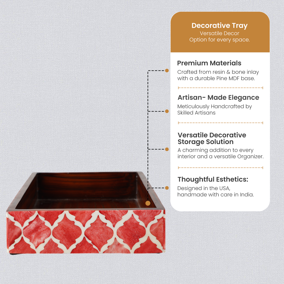 Moroccan Lattice Red & White Bone Inlay Vanity Tray | 10x6