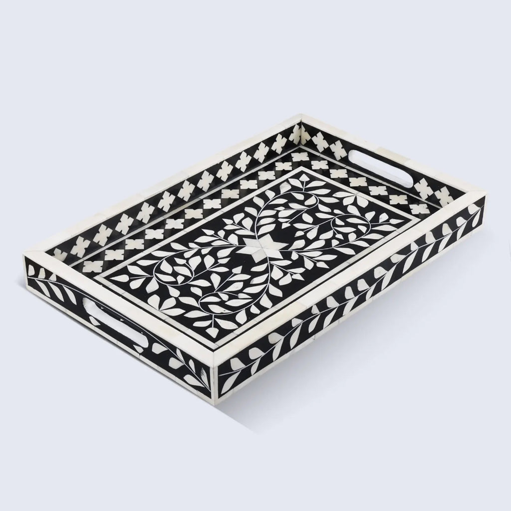 Alhambra Negra Black & White Inlay Tray | 11x17 & 12x12