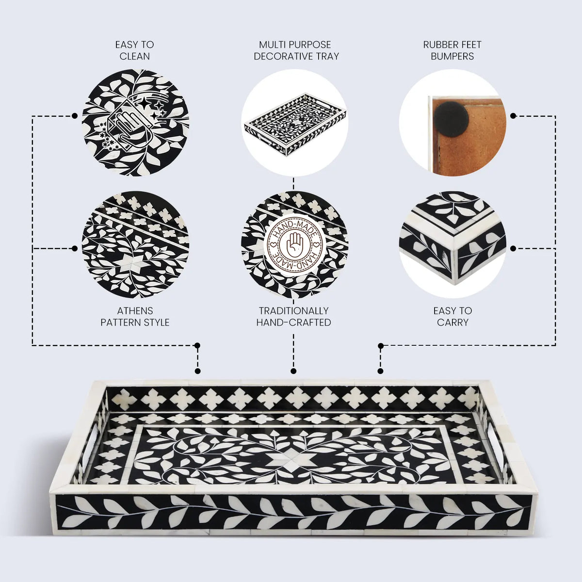 Alhambra Negra Black & White Inlay Tray | 11x17 & 12x12