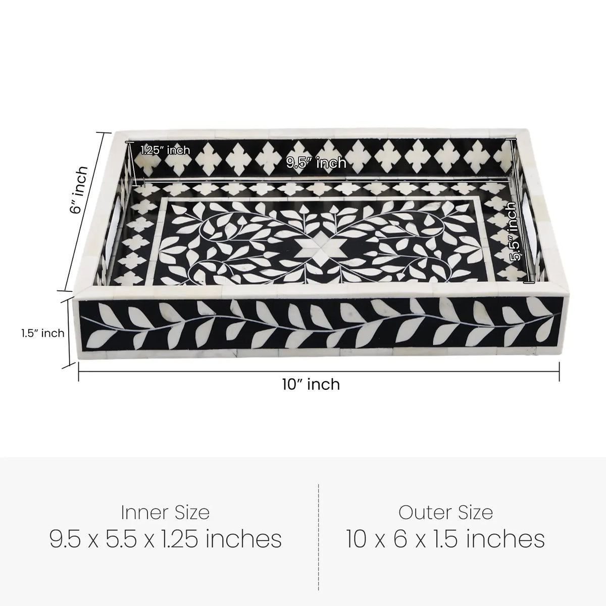 Alhambra Negra Black & White Inlay Tray | 11x17 & 12x12