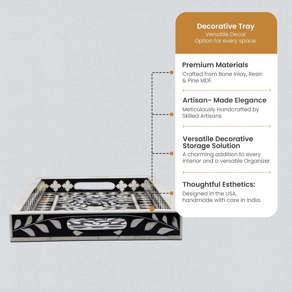 Alhambra Negra Black & White Inlay Tray | 11x17 & 12x12