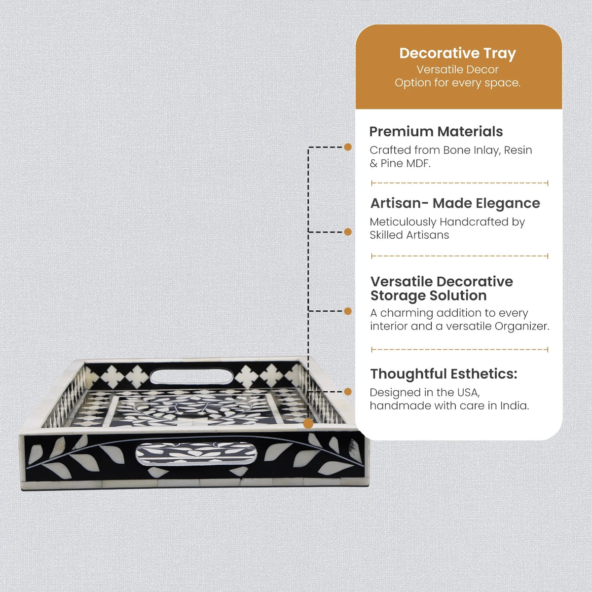 Alhambra Negra Black & White Inlay Tray | 11x17 & 12x12