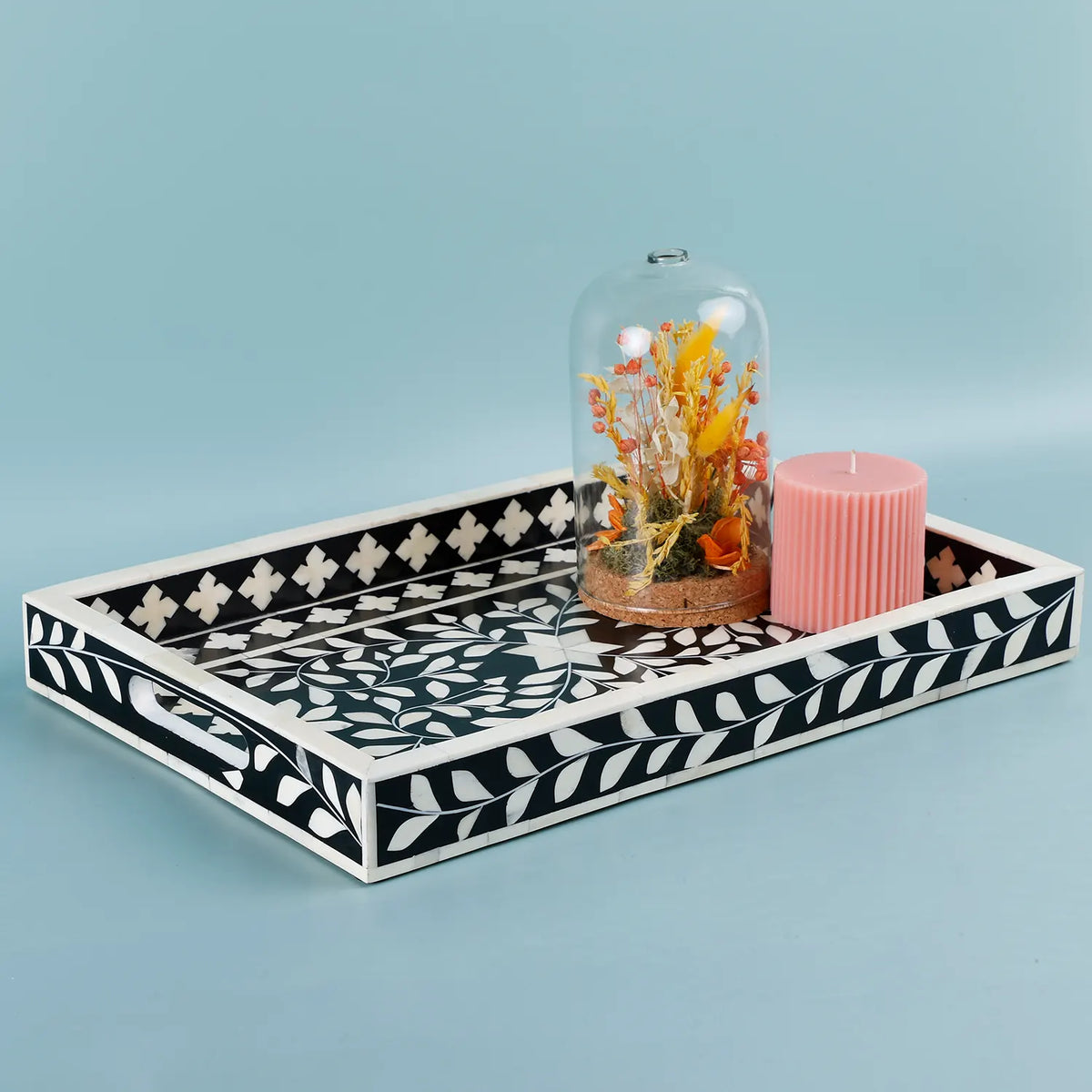 Alhambra Negra Black & White Inlay Tray | 11x17 & 12x12