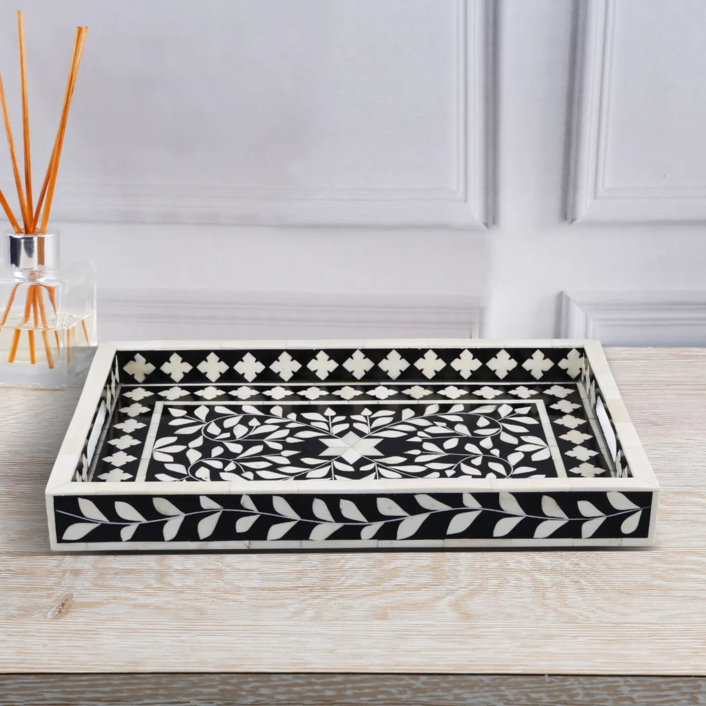 Alhambra Negra Black & White Inlay Tray | 11x17 & 12x12