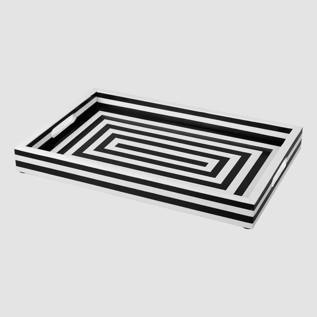 Black and white concentric inlay decorative tray