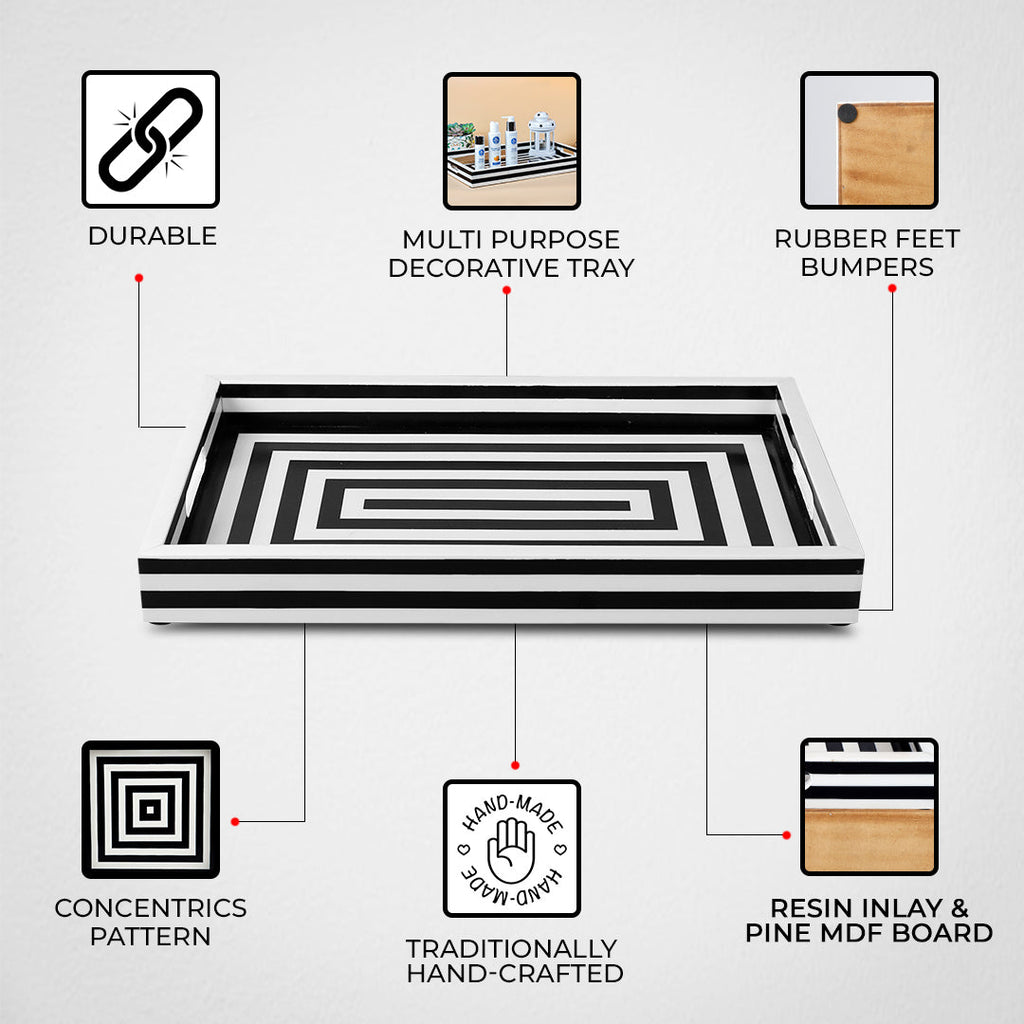 Black & White Concentric Inlay Tray | 11x17 & 12x12