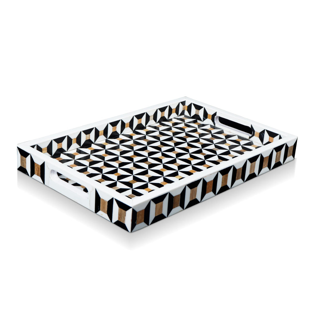 Black and ivory decorative ottoman tray