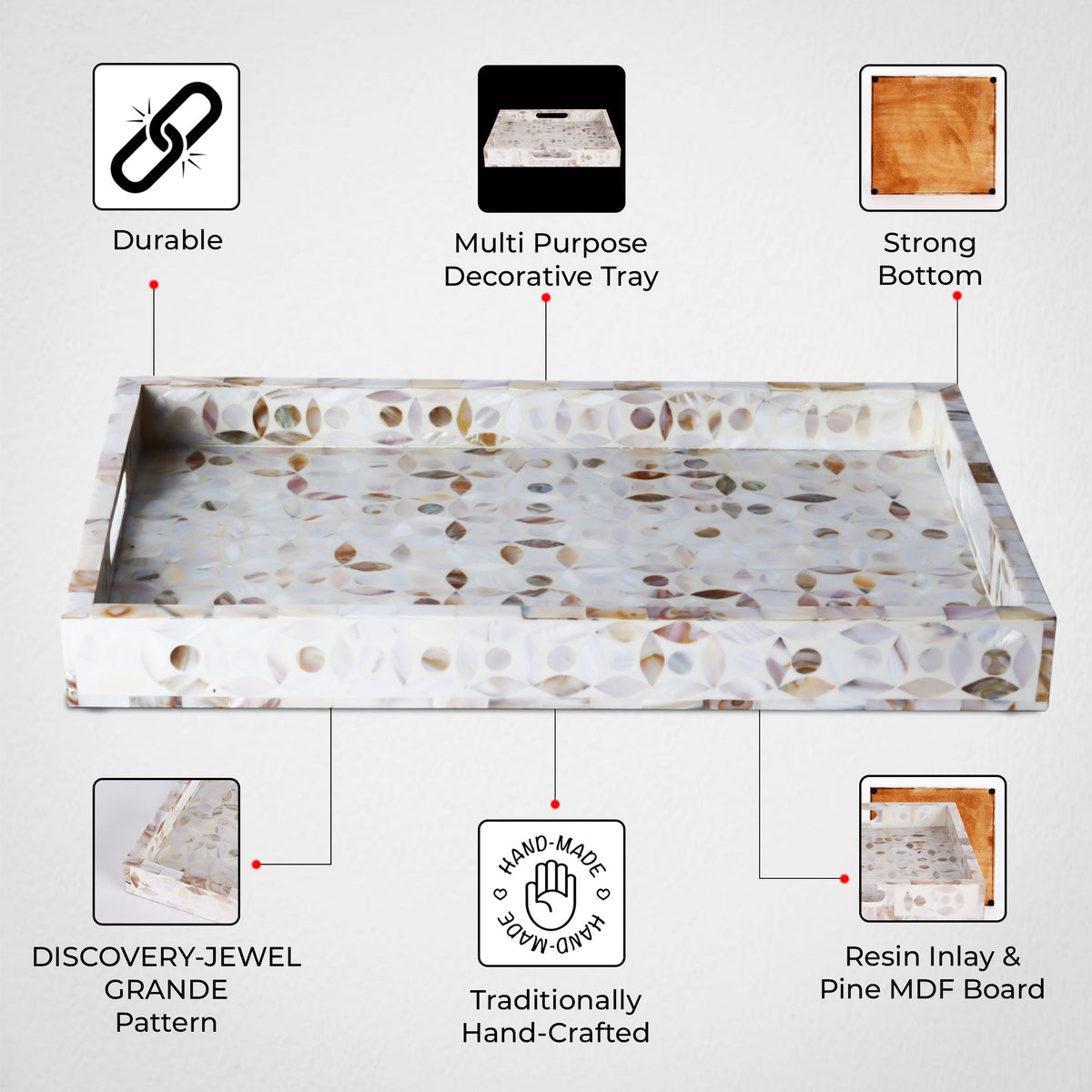 Discovery Jewel Mother of Pearl White Tray | 11x17 & 12x12