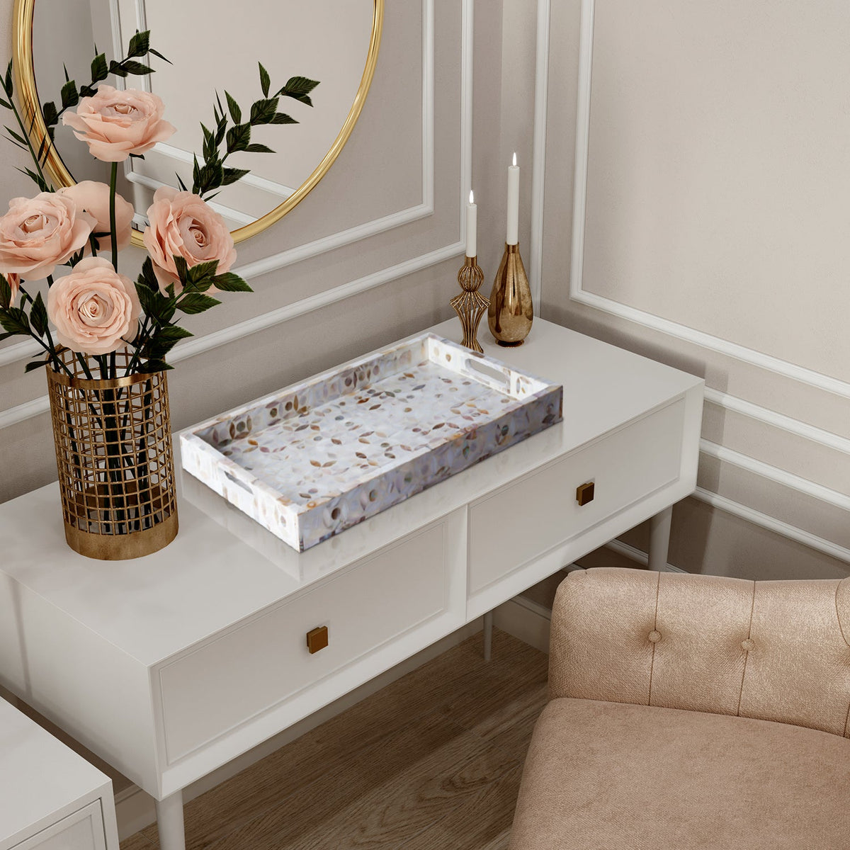 Discovery Jewel Mother of Pearl White Tray | 11x17 & 12x12