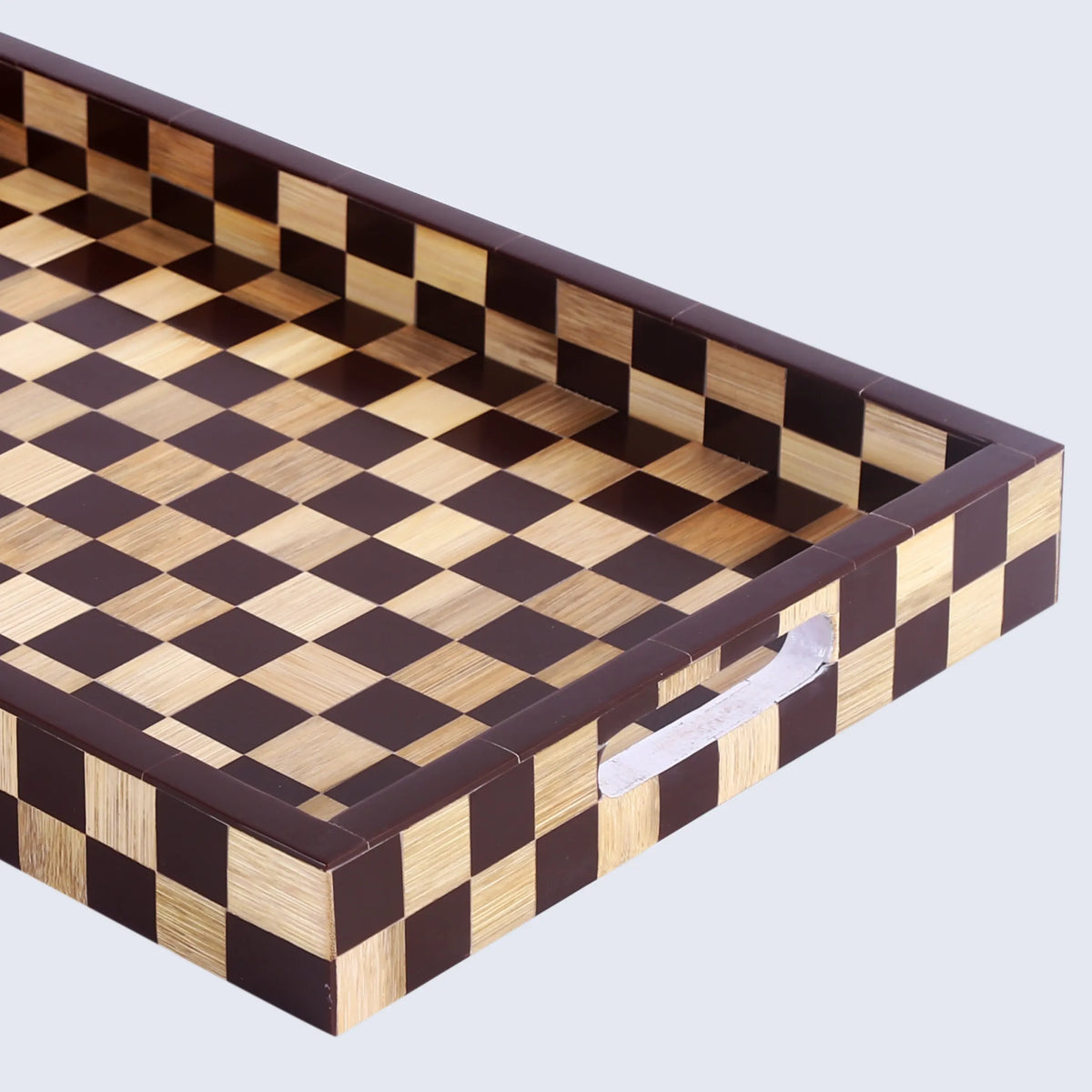 Brown Checkered Wood & Resin Decorative Tray | 17x11