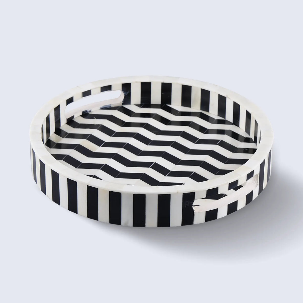 Athens Dinami Black & White Round Inlay Tray | 12"