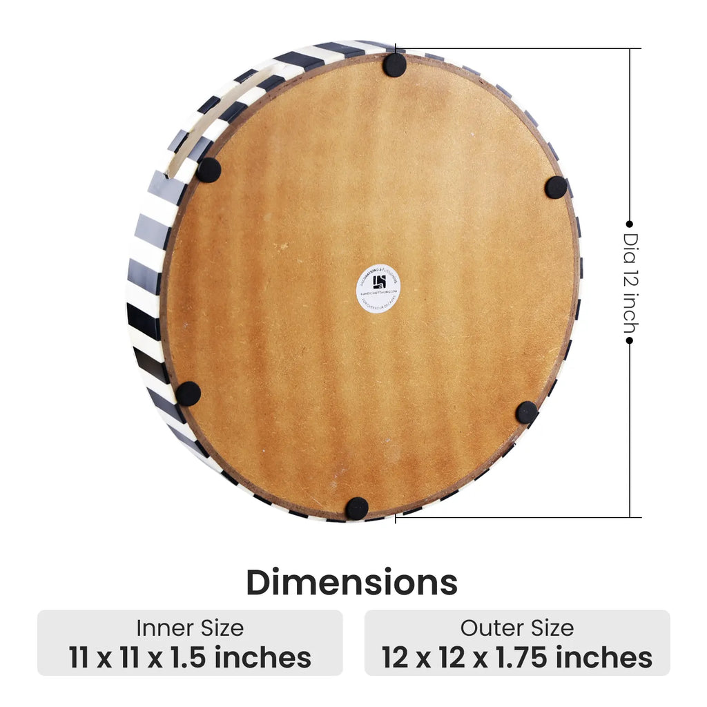 Athens Dinami Black & White Round Inlay Tray | 12"