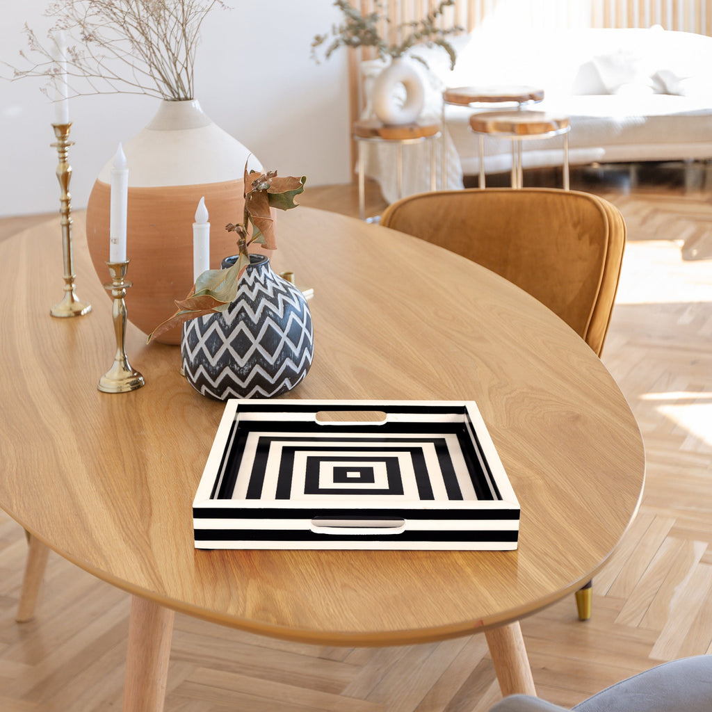 Black & White Concentric Inlay Tray | 11x17 & 12x12