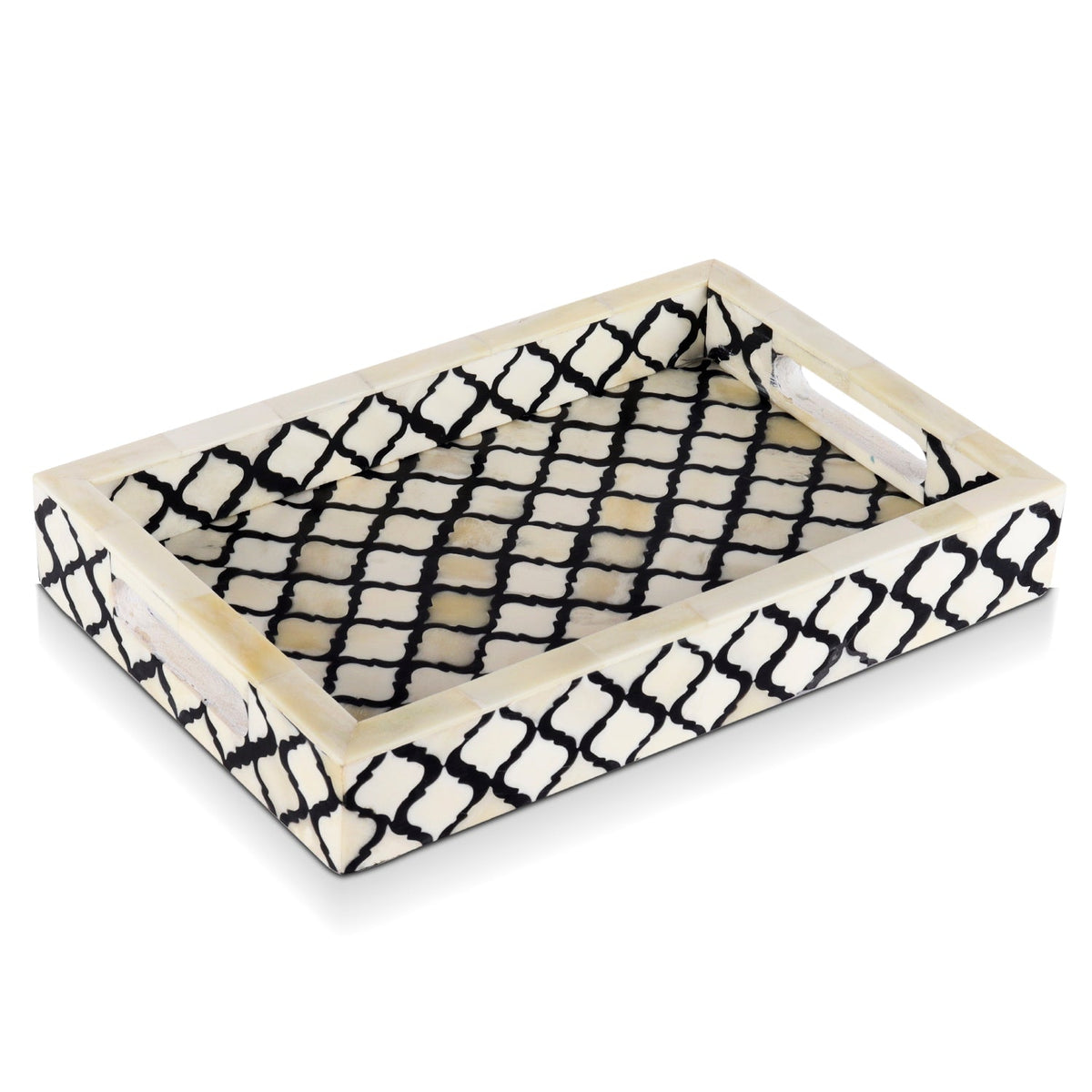 Moroccan Black & White Bone Inlay Decorative Tray | 3 Sizes
