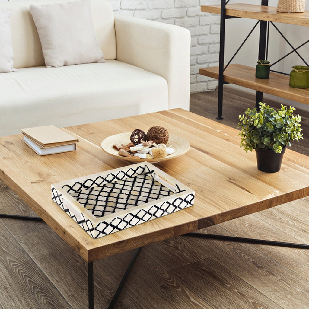 Moroccan Black & White Bone Inlay Decorative Tray | 3 Sizes