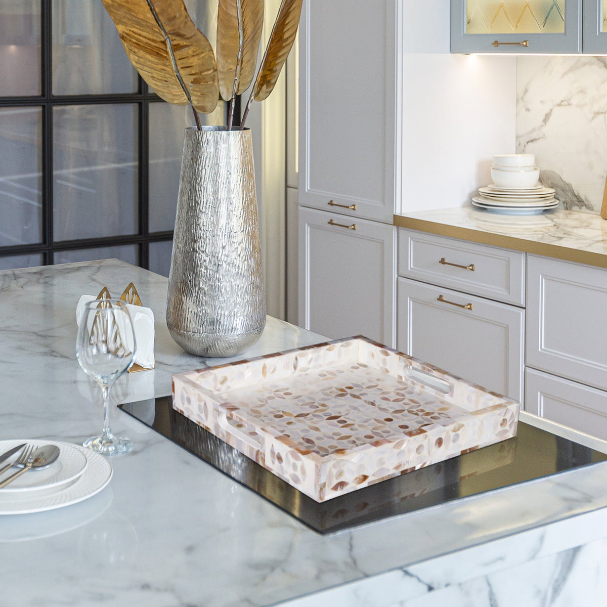 Discovery Jewel Mother of Pearl White Tray | 11x17 & 12x12