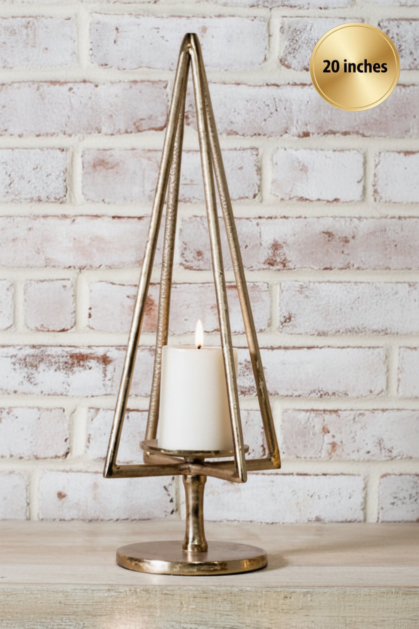 Gold Christmas Tree Pillar Candle Holder – 2 Sizes