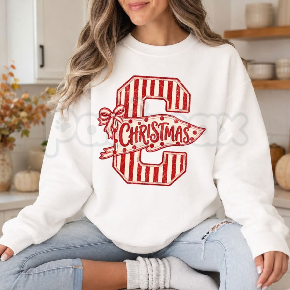 Coquette Candy Cane Bow Christmas Sweatshirt